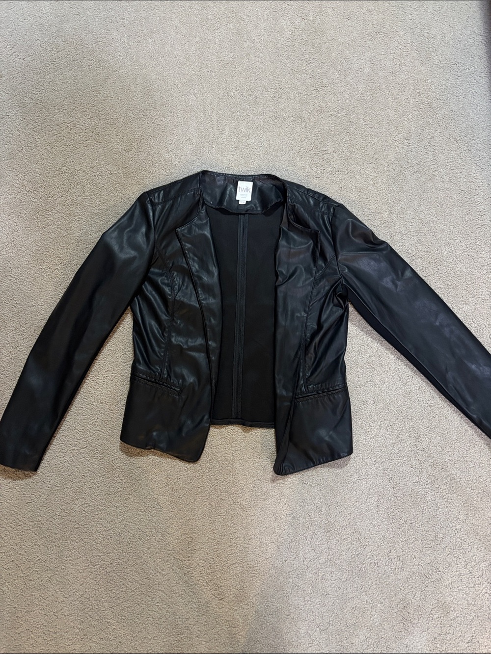 twik Black Faux Leather Open-Front Jacket